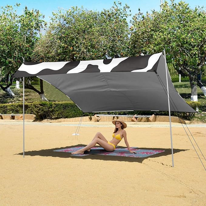 ALAZA Black White Cow Print Pattern Beach Tent Sun Shelter Portable Canopy Sunshade for Outdoor Camping Picnics Backyard Fun 10x9 ft