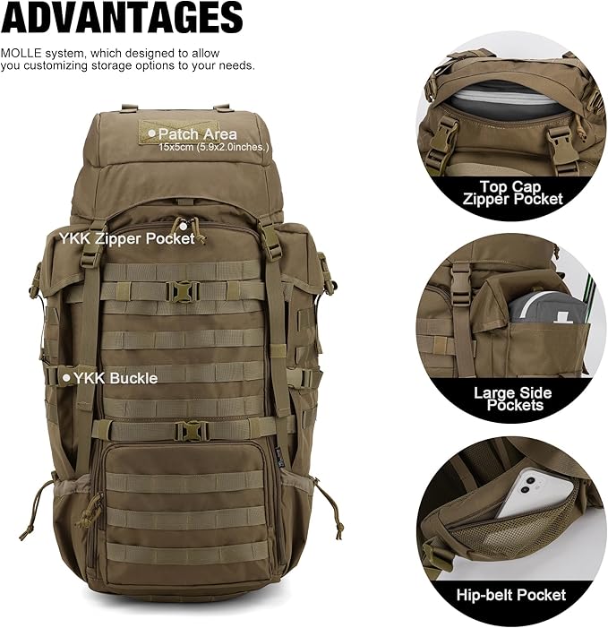 Mardingtop 70L Internal Frame Backpack for HuntingCampingHiking Backpacking Backpack with Rain Cover