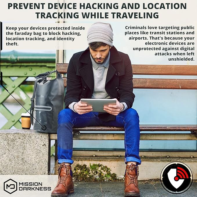 Mission Darkness Dry Shield Faraday Tote 15L // Waterproof Dry Bag for Electronic Device Security &amp Transport // Signal Blocking Anti-Tracking EMP &amp CME Shield Data Privacy for Mobile Devic