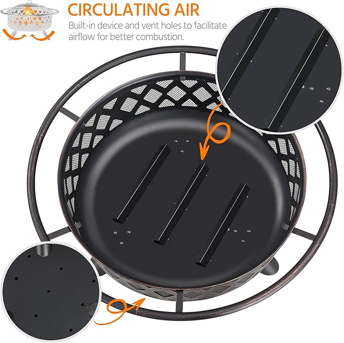 Yaheetech Fire Pit 36in Outdoor Wood Burning Fire Pits Wood Large Fire Bowl for Outside BBQ Bonfire Patio with Mesh Spark Screen Poker and Rain Cover