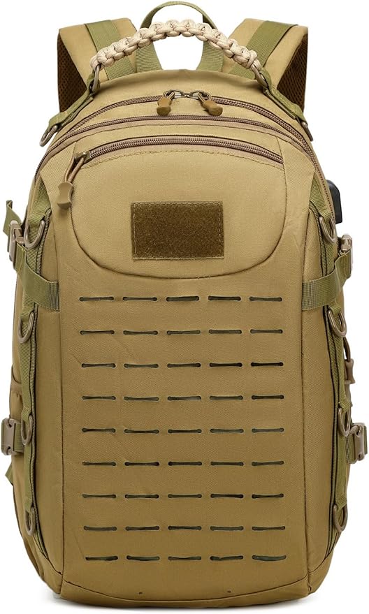 Heavy duty zipper military backpack Outdoor Tactical BackpackNylon canvas Knapsackhiking camping travel Backpack 3-day backpackwater resistantt (01#khaki)