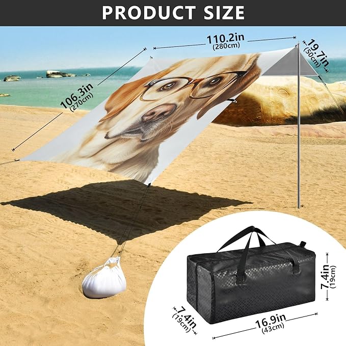 ALAZA Retriever Labrador Wearing Transparent Glasses Beach Tent Sun Shelter Portable Canopy Sunshade for Outdoor Camping Picnics Backyard Fun 10x9 ft