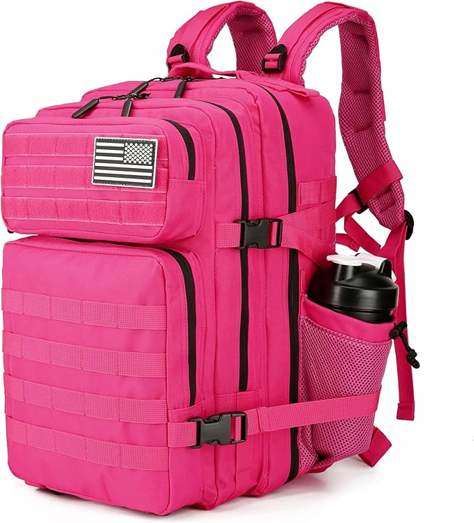 45L Military Tactical Backpacks 3 Days Assault Pack Bag Fitness Rucksack 3 Day Bug Out Bag Hiking Treeking Molle Daypack (RoseRed&ampBlack)