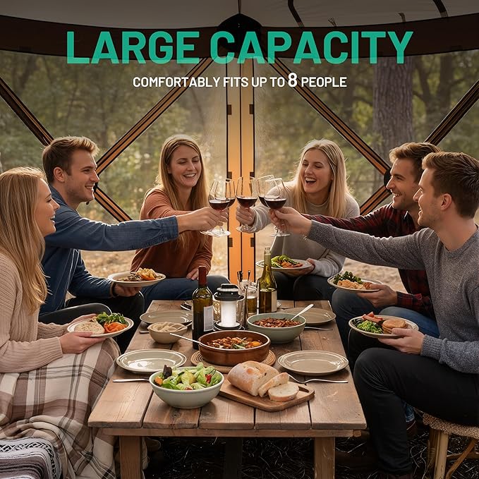 Overmont Pop up Gazebo Screen Tent - Large Instant Screen House Tent with Netting Removable Wind Cloths Full Open Door Skylight - Portable Outdoor Screened Shelter for Camping Backyard Patio Parties