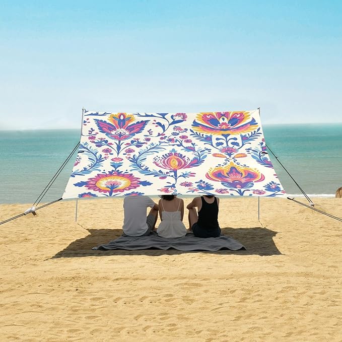 ALAZA Indian Tribal Flower Beach Tent Sun Shelter Portable Canopy Sunshade for Outdoor Camping Picnics Backyard Fun 10x9 ft