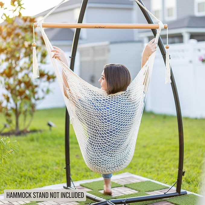 JoyView Hammock Chair with Spreader Bar Caribbean Hammock Swing Chair 300 LBS Weight Capacity XL Rope Hanging Chair for Outdoor Indoor Garden Yard - Red