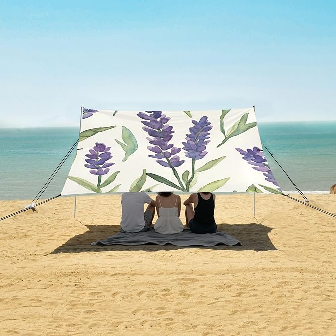 ALAZA Watercolor Lavender and Green Leave Beach Tent Sun Shelter Portable Canopy Sunshade for Outdoor Camping Picnics Backyard Fun 10x9 ft