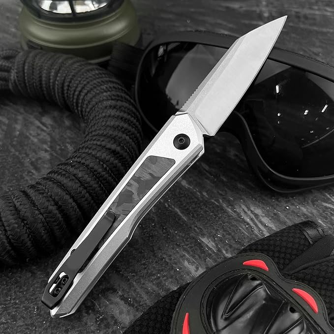 Compact Folding Knife 2.95 Inches Reverse Tanto Blade. T6 Aluminum Embedded with Carbon Fiber Handle. Suitable for Outdoor Camping EDC Fishing Tools Men's Gift.