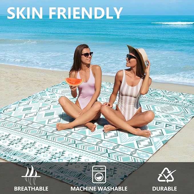 Beach Blanket Waterproof Sandproof Beach Mat 79 X 83/10'x9'for 2-8 Adults Quick Drying Outdoor Picnic Mat Beach Accessories for Travel Camping Hiking