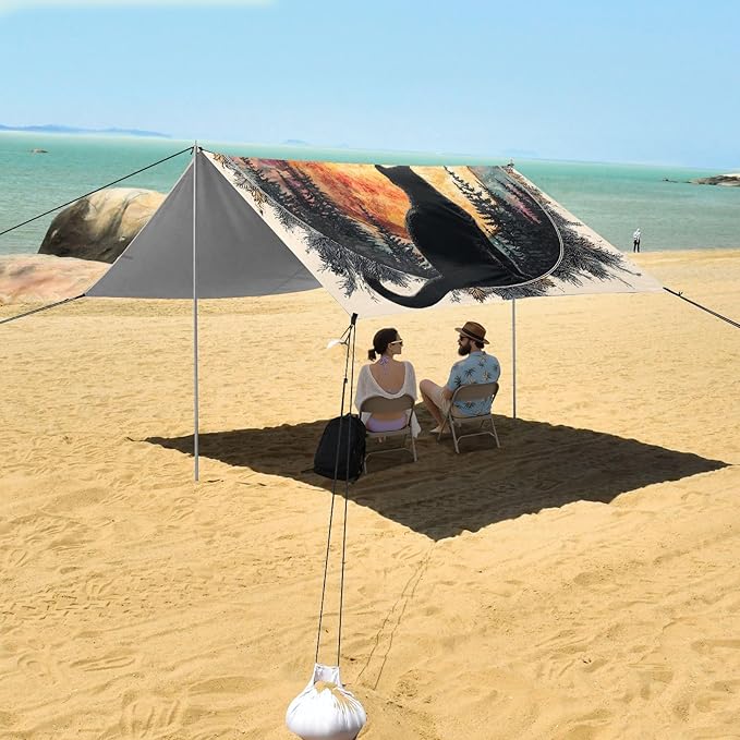 ALAZA Black Cat Moon Witch Beach Tent Sun Shelter UPF50+ Protection Beach Shade Canopy w/ 4 Sandbags for Outdoor Camping Fishing Backyard Fun Picnic 10x9 ft
