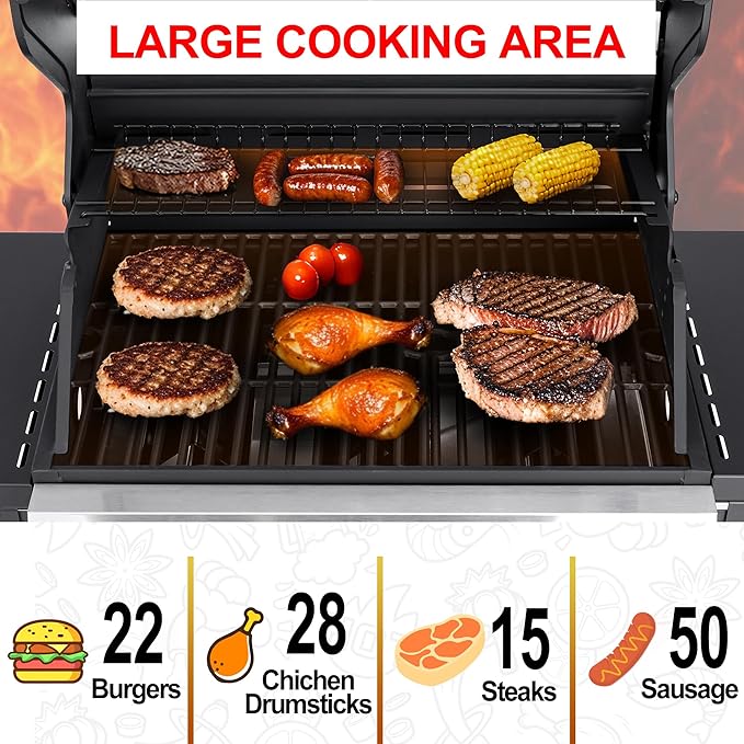 3-Burner Propane Gas Grill with Stainless Steel Cabinet - Outdoor BBQ Grill Side Table Knob Controls Cast Iron Grates &amp Thermometer