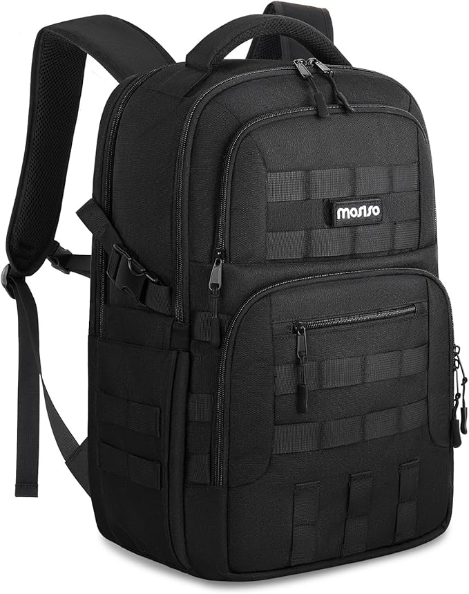 MOSISO 25L Military Tactical Backpack for Men Assault Pack 3 Days Bug Out Bag Hiking Rucksack with Bottle Holder Back Zipper Compartment for Sport Outdoor Hiking Camping Training Travel Black
