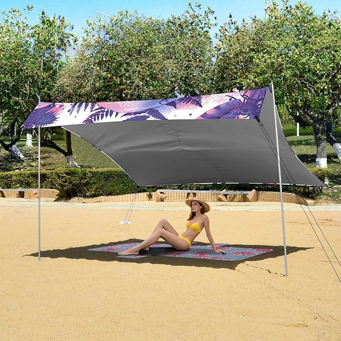 ALAZA Skull Butterfly Beach Tent Sun Shelter UPF50+ Protection Beach Shade Canopy w/ 4 Sandbags for Outdoor Camping Fishing Backyard Fun Picnic 10x9 ft