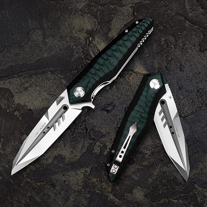 folding pocket knife with 4in d2 tool steel bladeliner lock g10 handleedc camping hunting knives with clip for men and women (green)