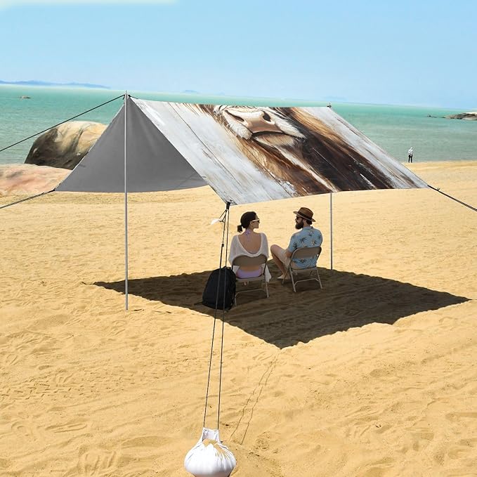 ALAZA Highland Cow Sunflowers Beach Tent Sun Shelter Portable Canopy Sunshade for Outdoor Camping Picnics Backyard Fun 10x9 ft