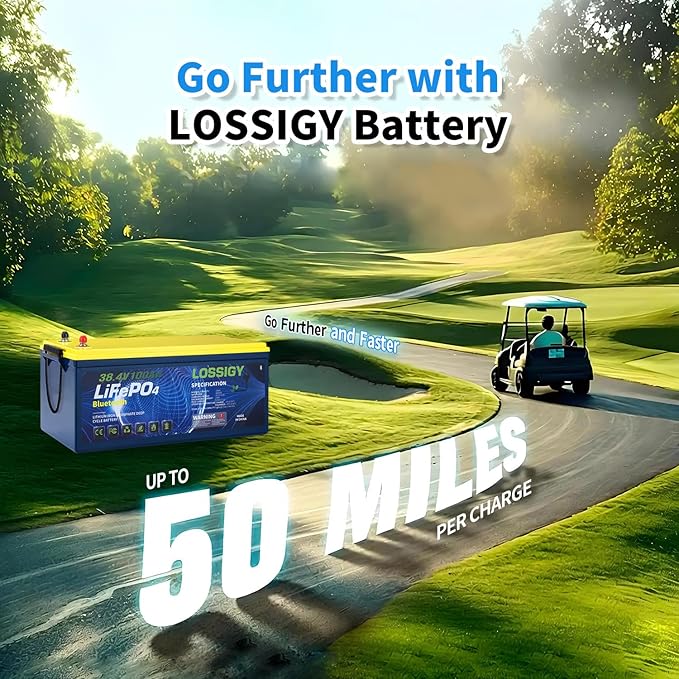 LOSSIGY 36V Lithium Golf Cart Battery 36 Volt 100Ah LiFePO4 Battery with 25A Lithium Charger Perfect for Golf CartsTrolling Motors Marine Built in 200A BMSPeak Current 1000A