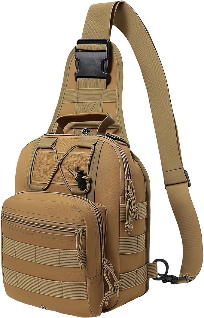 Tactical Sling Backpack Military Outdoor Sport Bag - EDC Molle Sling Shoulder Bag for Daily Carry &amp Outdoor Use (Brown)
