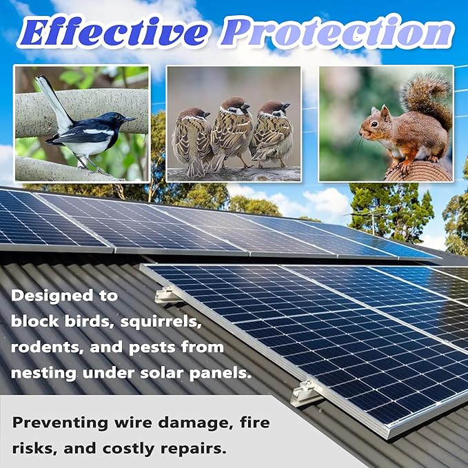PROLEE 6 Inch X 100FT Solar Panel Bird Guard Anti-Rust Critter Guard with 100 Fastener Clips Rooftop Solar Panel Bird Wire Screen Removable Without Damage(6 Inch x 100 Feet)