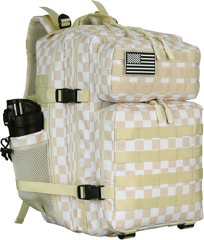 Lovelinks21 45L Tactical Assault Backpack 3 day assault pack with Molle Waterproof backpack Rucksack for Tactical Backpacks (Beige Plaid)