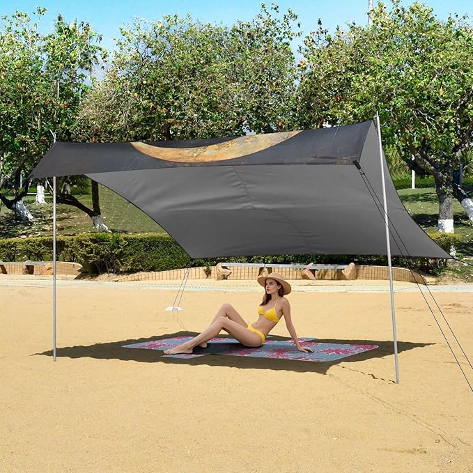 ALAZA Dragonfly Crescent Moon Beach Tent Sun Shelter Portable Canopy Sunshade for Outdoor Camping Picnics Backyard Fun 10x9 ft
