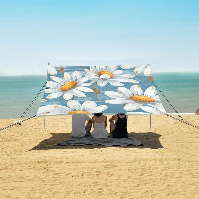 ALAZA Elegant Daisy Hand Drawn Floral Beach Tent Sun Shelter Portable Canopy Sunshade for Outdoor Camping Picnics Backyard Fun 10x9 ft