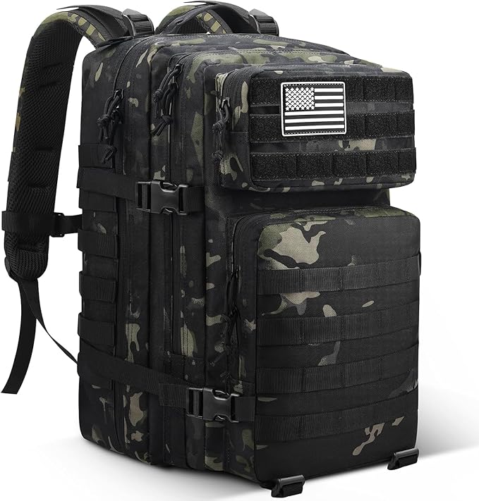 Men and Women 45L Outdoor Camouflage Backpack Capacity Hiking and Camping Bag Multi-functional Storage 3D Backpacks (Black3 45L)