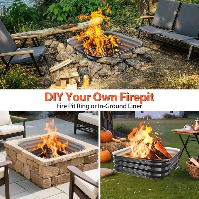 Fire Pit Ring36in Heavy Duty Square Firepit for Outside11'' Tall Galvanized Steel Wood Burning Bonfire PitsPortable Outdoor Fireplaces for BackyardCampingPatioBeach