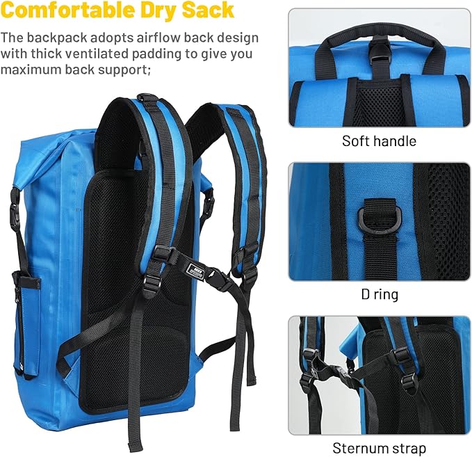 MIER Dry Bag Waterproof Backpack 30L Dry Sack Heavy Duty Roll-Top Closure for Kayaking Beach Boating Swimming Surfing