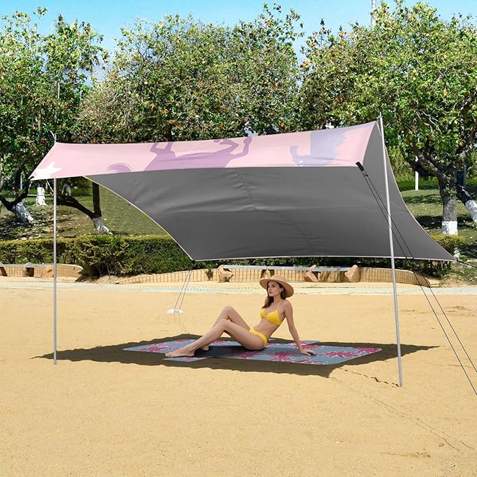 ALAZA Unicorn Silhouette Stars Pattern Beach Tent Sun Shelter Portable Canopy Sunshade for Outdoor Camping Picnics Backyard Fun 10x9 ft