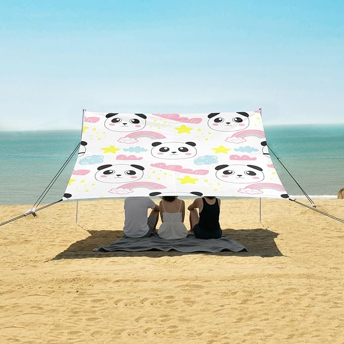 Beach Canopy with Windproof Ropes &amp Sandbags Beach Tent Sun Shade Sun Shelter for Camping Trips Fishing Backyard Fun or Picnics Panda