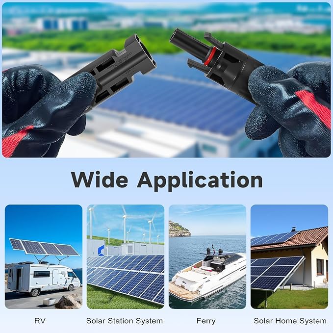 Solar Panel Extension Cable 20Ft 10AWG Waterproof &amp Tinning Male to Female Solar Extender Cord for Photovoltaic Systems （20FT Red +20FT Black