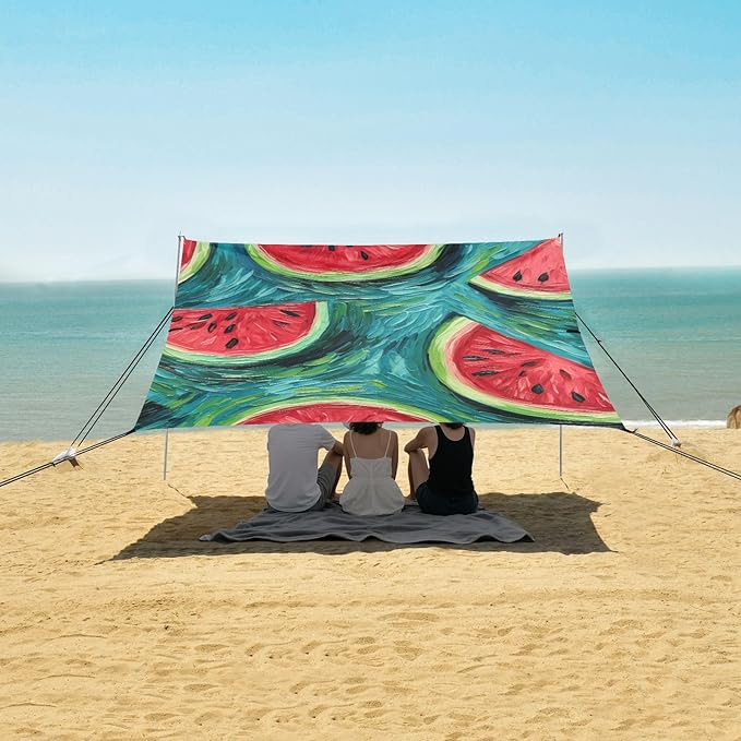 ALAZA Watermelon Oil Painting Beach Tent Sun Shelter Portable Canopy Sunshade for Outdoor Camping Picnics Backyard Fun 10x9 ft
