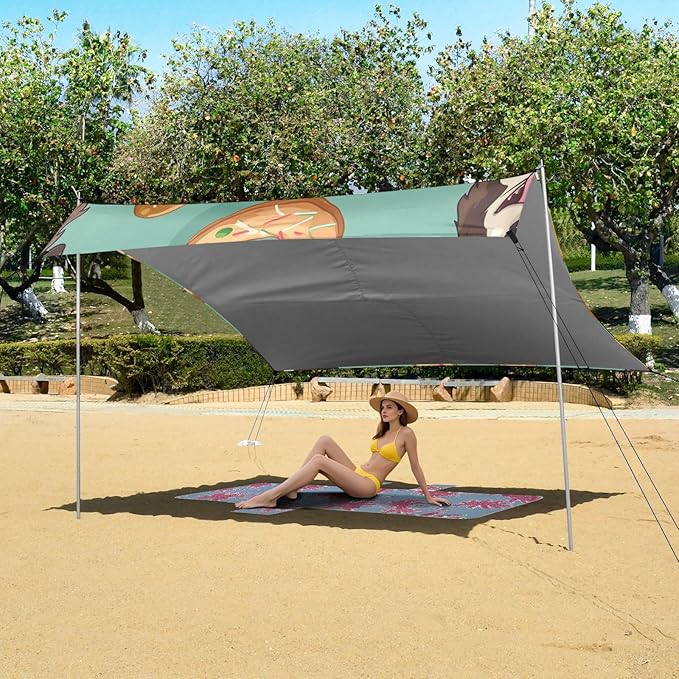 ALAZA Cute Dog Donut Beach Tent Sun Shelter Portable Canopy Sunshade for Outdoor Camping Picnics Backyard Fun 10x9 ft