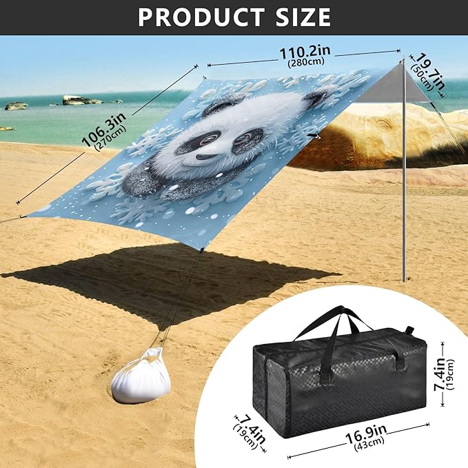 ALAZA Cute Panda Snowflake Beach Tent Sun Shelter Portable Canopy Sunshade for Outdoor Camping Picnics Backyard Fun 10x9 ft