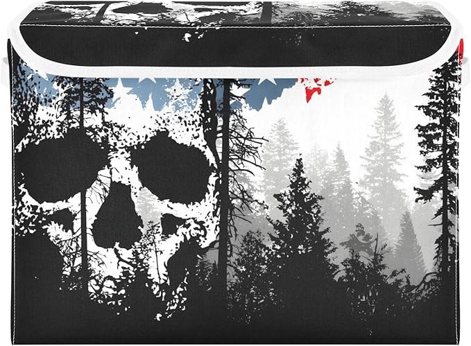 Skull Forest Print Storage Basket Bins with Lid Foldable Flip-top with Handle for Home Office 16.5×12.6×11.8 in 1 Pack