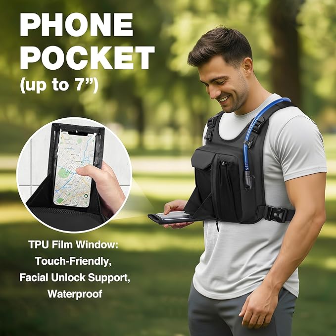 JXFUKAL Running Vest Lightweight Hydration Backpack with 2L Water Bladder Reflective Hydration Pack Tactical Chest Pack Bag for Hiking Running Cycling Marathon for Women Men