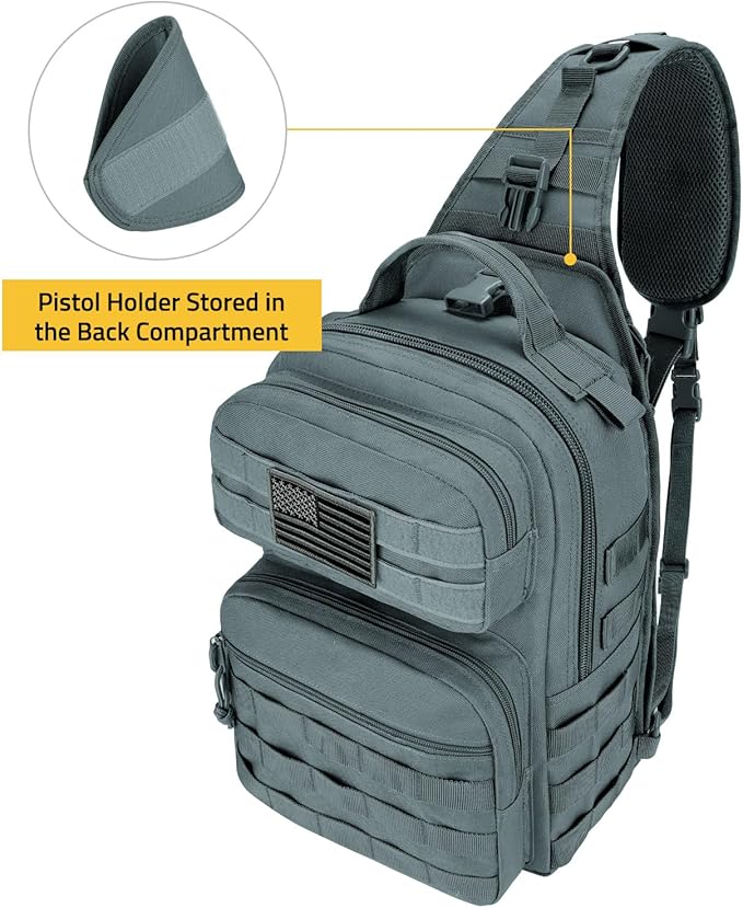 CVLIFE Tactical Sling Bag Backpack for Men Military Shoulder Sling Bag Molle Army Assault Detachable Tactical Bag (Grey)