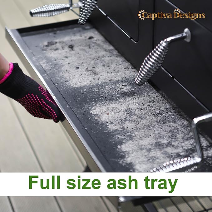 Captiva Designs Extra Large Charcoal BBQ Grill with Oversize Cooking Area(794 SQIN) Outdoor Cooking Grill with 2 Individual Lifting Charcoal Trays and 2 Foldable Side Tables