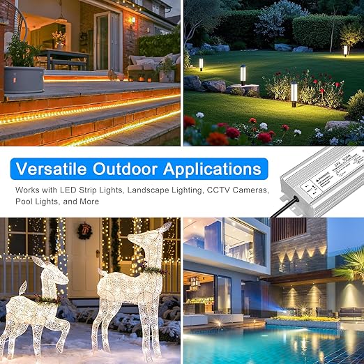 24V 500W LED Power Supply IP67 Waterproof LED Driver AC 110V to DC 24 Volt 20.83A Low Voltage Transformer Converter for Outdoor LED Lights Lighting Projects &amp Industrial 3-Prong Plug &amp 3.3