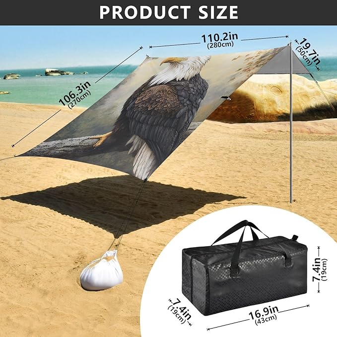 ALAZA Bald Headed Eagles on The Tree Beach Tent Sun Shelter Portable Canopy Sunshade for Outdoor Camping Picnics Backyard Fun 10x9 ft
