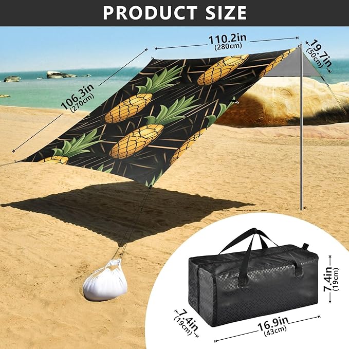 ALAZA Pineapples Geometric Summer Beach Tent Sun Shelter Portable Canopy Sunshade for Outdoor Camping Picnics Backyard Fun 10x9 ft