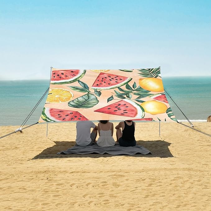 ALAZA Watermelon Lemon Pattern Beach Tent Sun Shelter Portable Canopy Sunshade for Outdoor Camping Picnics Backyard Fun 10x9 ft