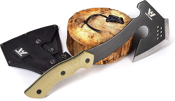WEYLAND Survival Hatchet &amp Camping Axe with MOLLE Sheath - Small Bushcraft Camping Axes &amp Hatchets for Splitting &amp Chopping Wood Kindling Splitter for Fire Wood Camp Hand Tool