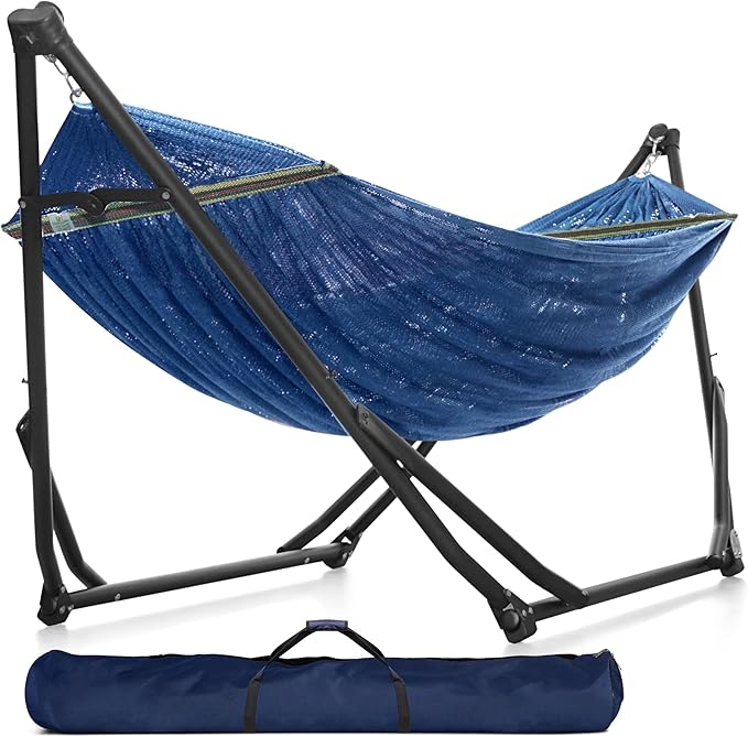 Tranquillo UniGen Hammock Hammock with Stand Heavy Duty Indoor/Outdoor Hammock with Signature Steel Stand 600lbs Premium Foldable Durable 2-Layered Soft Polyester Aegean