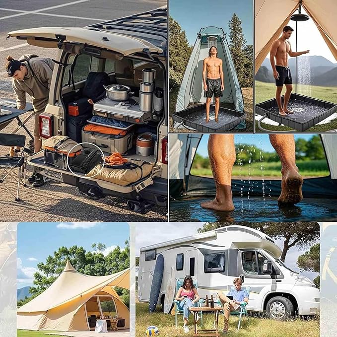 Shower Basin with Drain Pipe Outdoor Shower Base Portable Camp Shower for RV Beach Glamping