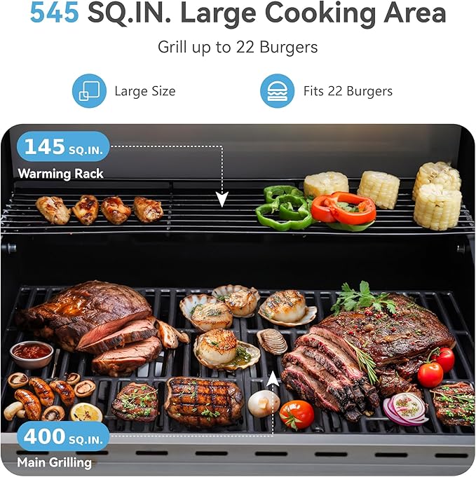GREEN PARTY 4 Burner BBQ Propane Gas Grill with Side Burner &amp Porcelain-Enameled Cast Iron Grates 545 SQIN Grilling Area 42000 BTUs Barbecue Grill for Outdoor Cooking Garden Patio Backyard Blue