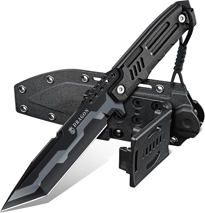 Dragon Creek Fixed Blade Knife - Outdoor Survival Knife for Camping Hiking Gift Men Black