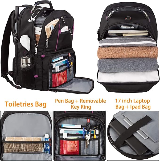 LTINVECK Extra Large BackpackTSA Friendly Travel Laptop Computer Backpack for Men WomenRFID Water Resistant Big Business Backbag Fits 17.3 Inch LaptopsPurple