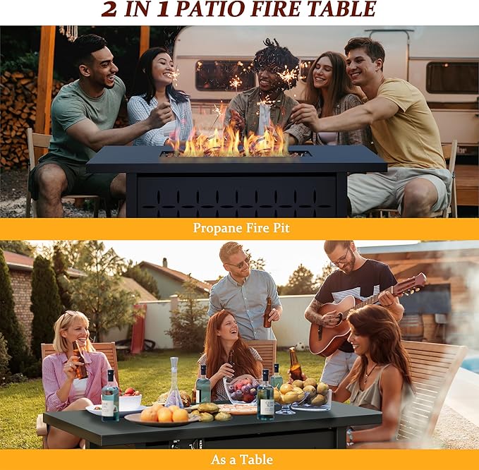 Vongrasig 43 Gas Fire Pit for Outside 50000 BTU Outdoor Propane Fire Pit Table with Lid &amp Lava Rock Steel Rectangular Fire Table for Patio Backyard Deck Garden Black