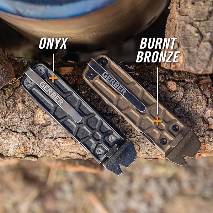 Gerber Gear Lockdown Slim Pry 7-in-1 Keychain Multitool Compact EDC Mini Pocket Knife with Pry Bar Burnt Bronze